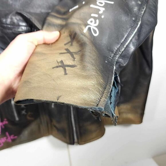 Mega Force Men's Sz46 Black Leather Custom Hand Painted Zip Motorcycle Jacket - Picture 9 of 16